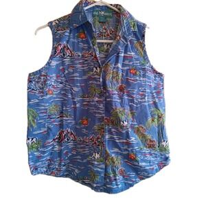 Big Dogs Vtg Shirt Dog Lover Hawaiian Blue Tropical Sleeveless Button Up Sz S